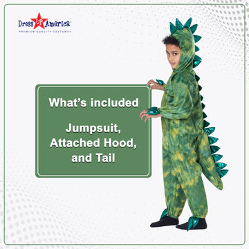 Dress Up America T-Rex Costume For Kids - Dinosaur Costume For Boys And Girls - Green Dino Jumpsuit (Small)