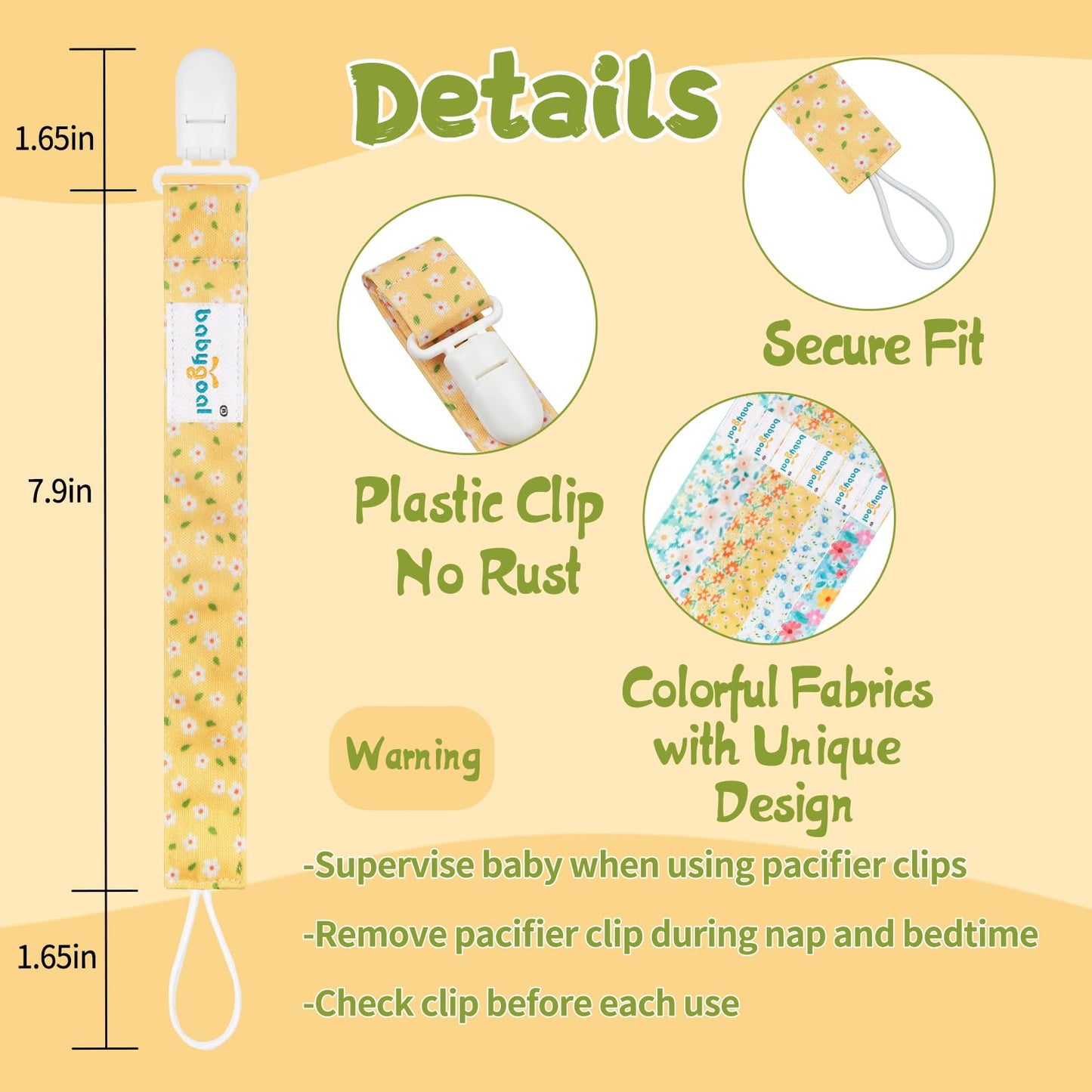 Babygoal Floral Pacifier Clips, 6 Pack Binky Paci Holder Clips And Leash For Boys And Girls Fits For Most Pacifier, Binkie Style
