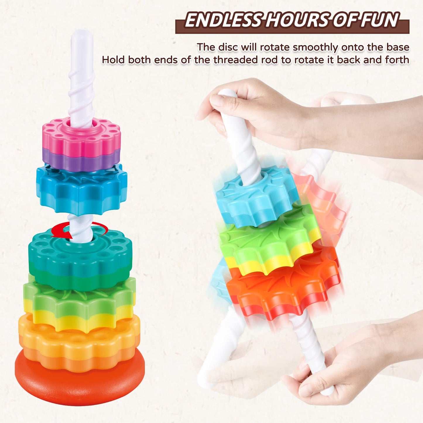 JUXUE Baby Spinning Stacking Toys for Toddlers 1-3, Rainbow Ring Stacker Montessori Toys for Babies 6-12 Months, 1 2 3 One Year