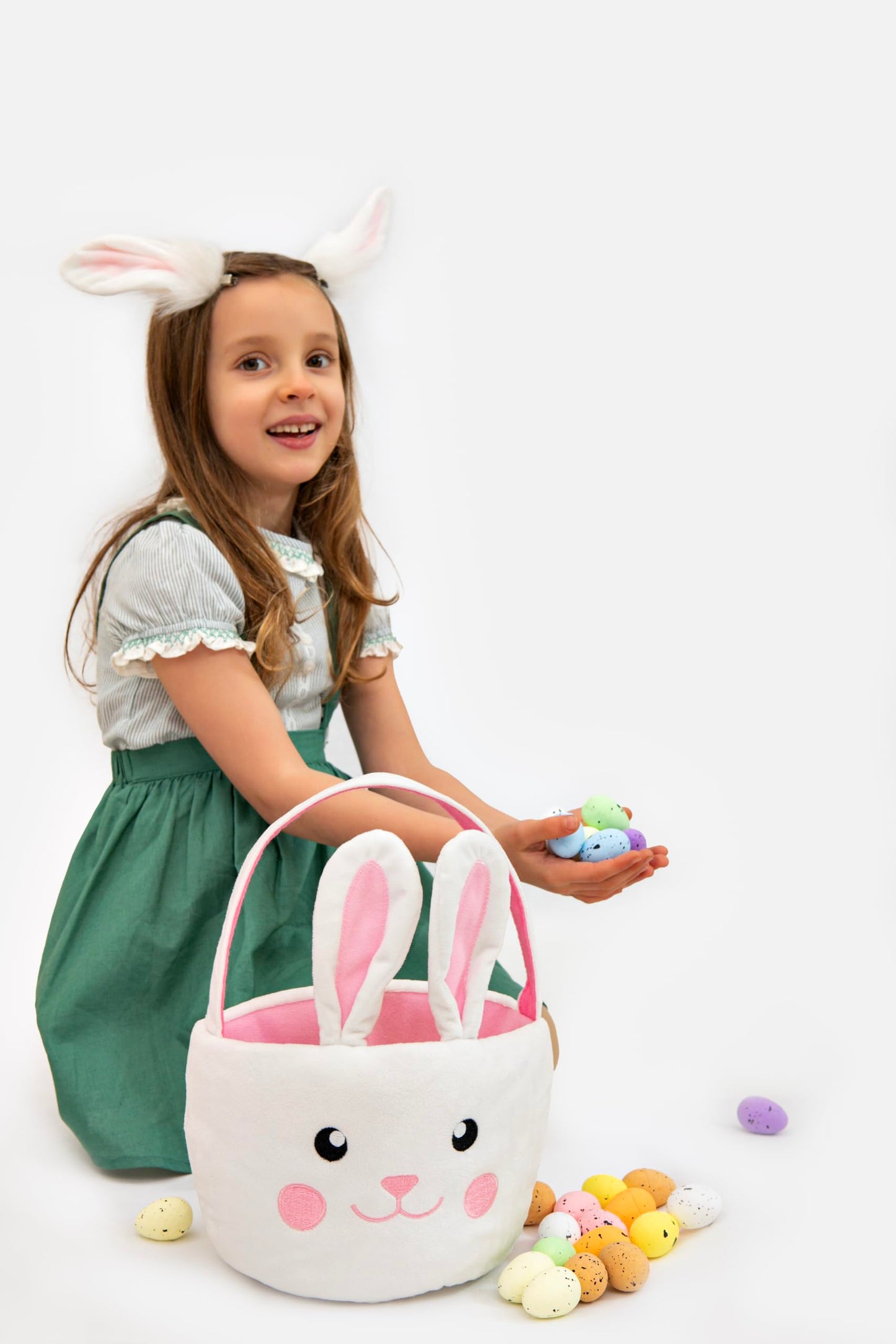 Lofytain Easter Basket Bags,Easter Eggs-Gift Baskets For Kids,Bunny Tote Bag Bucket For Easter Eggs,Toys, Candy,Gifts (Pink)