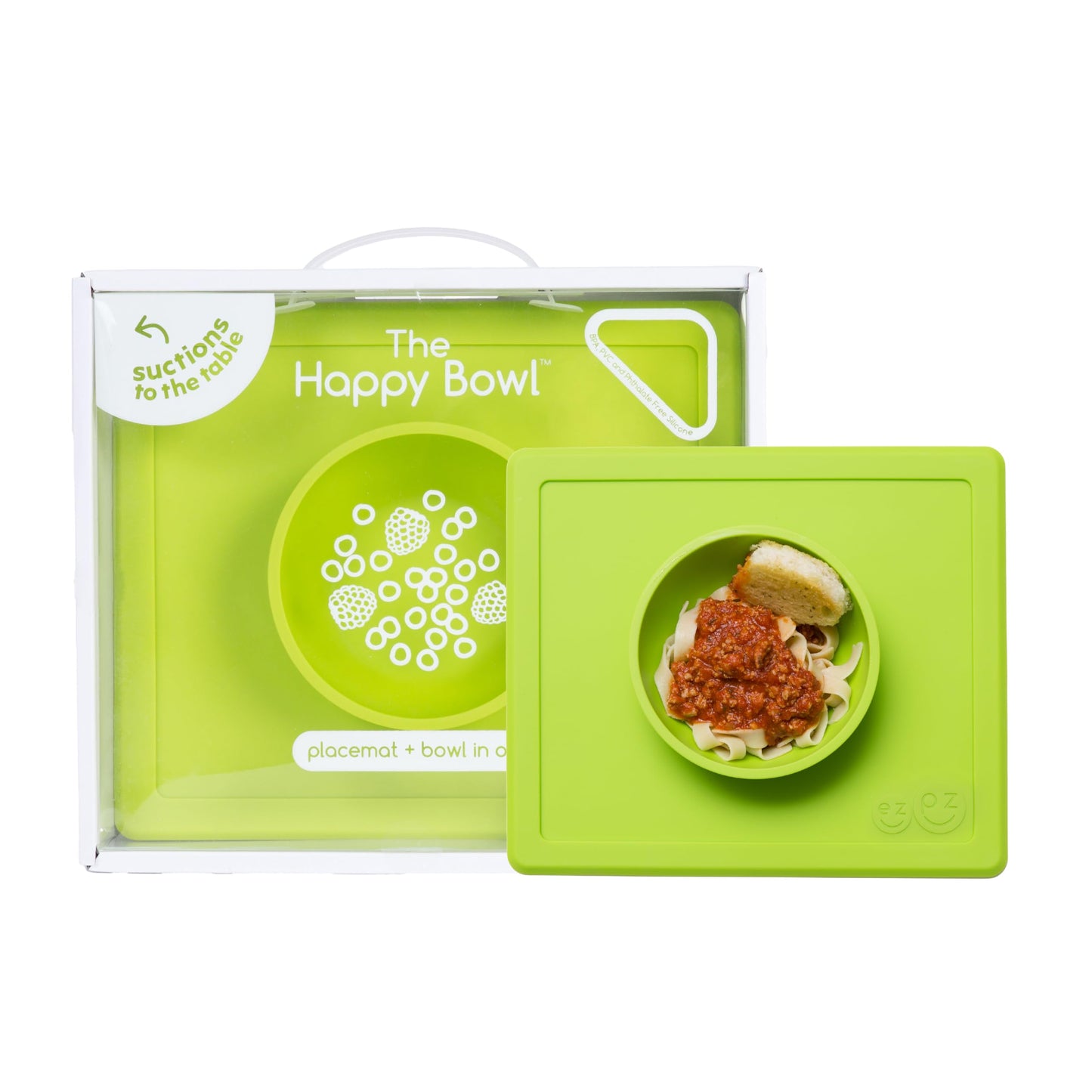 ezpz Happy Bowl - 24 Months + (Lime) - 100% Silicone Suction Bowl with Built-in Placemat - Dishwasher Safe