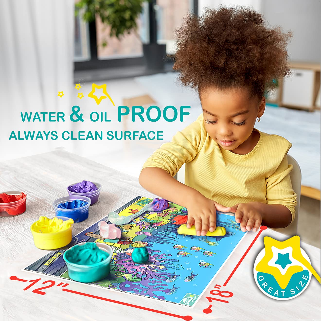 Smarty Kiddo 50 Pack Disposable Stick-On Placemats For Baby, 5 Designs Individually Folded - Farm, Sea World, Zoo, Antarctica &