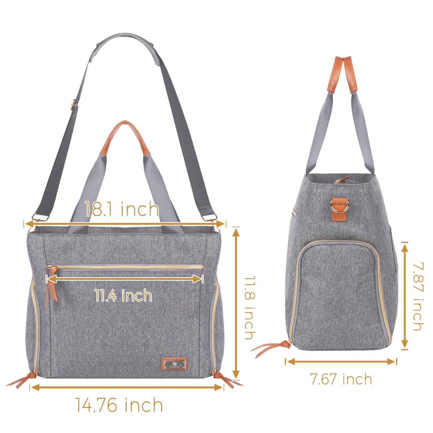 Homlynn Baby Diaper Tote Bag With Cooler Pocket, Fit Most Breast Pumps, Moistureproof Tote Bag Have Dry Wet Separation Pockets C