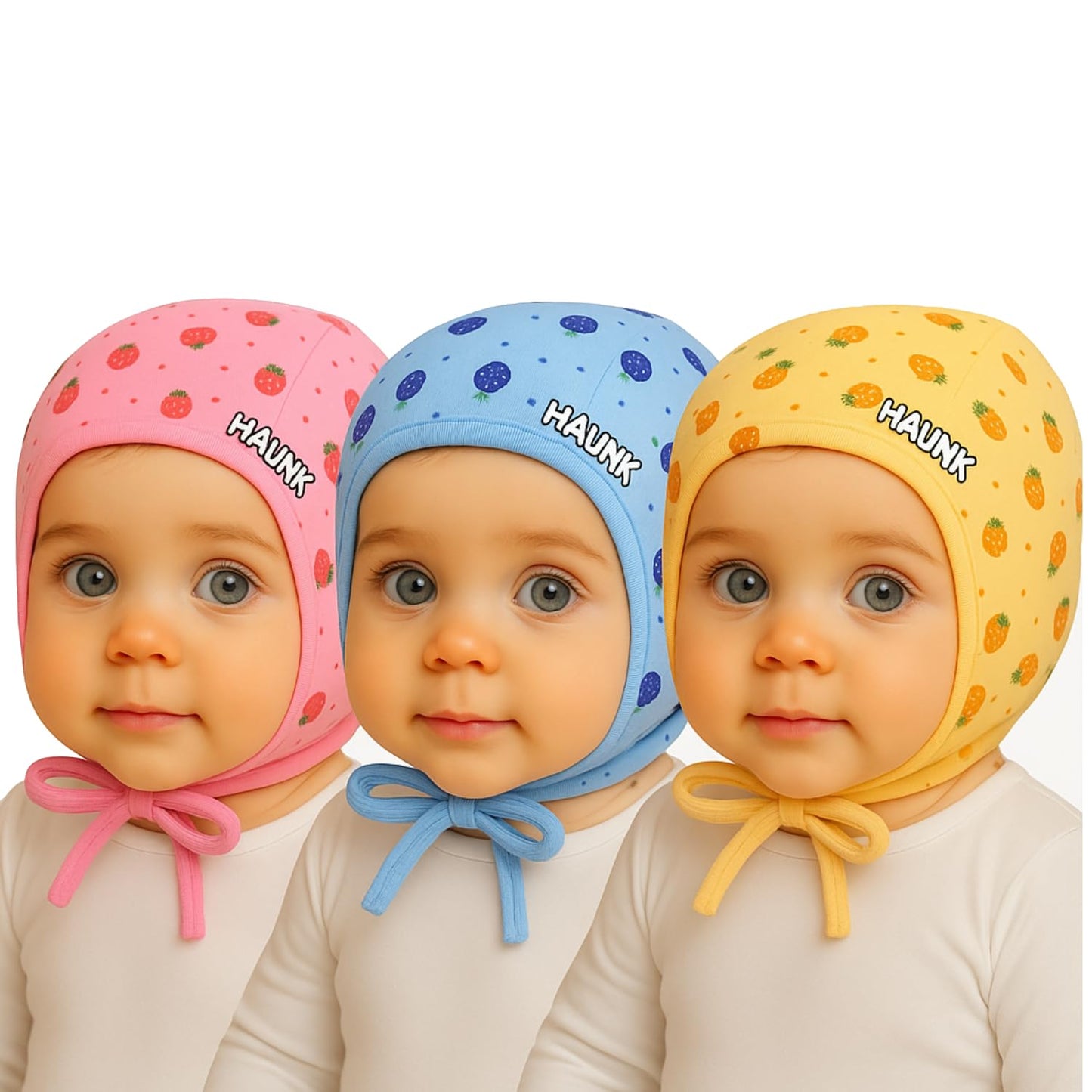 Haunky Presents Newborn Kids Unisex Cozy Baby Cap Cotton Hosiery Caps Double Layer Caps With Chin Tie Winter Wear Woolen Caps(Pa
