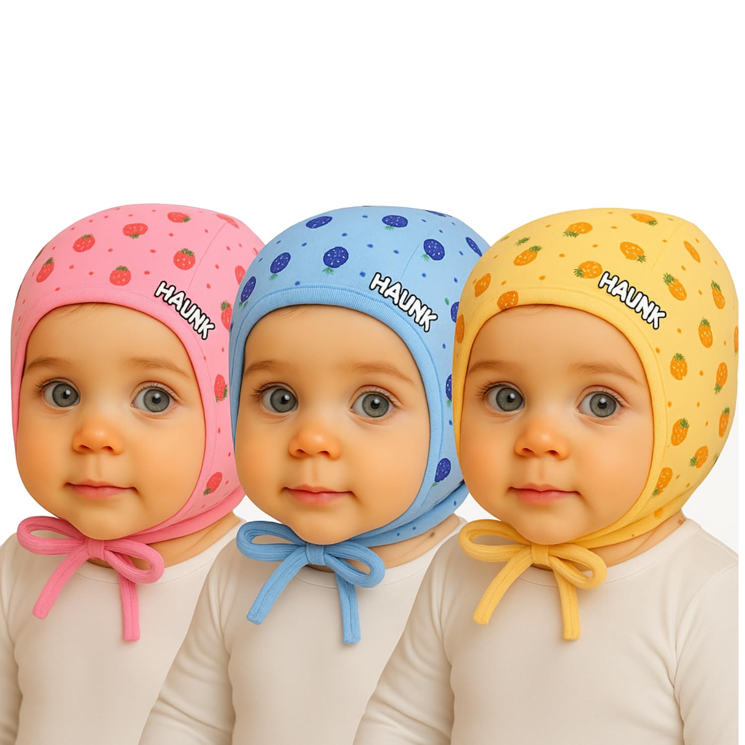 Haunky Presents Newborn Kids Unisex Cozy Baby Cap Cotton Hosiery Caps Double Layer Caps With Chin Tie Winter Wear Woolen Caps(Pa