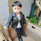 Uniqueone Baby Boys Girls Kids Outfits Spring Autumn Pu Faux Leather Lapel Jacket Oblique Zipper Outerwear Coat Size 6-12 Months