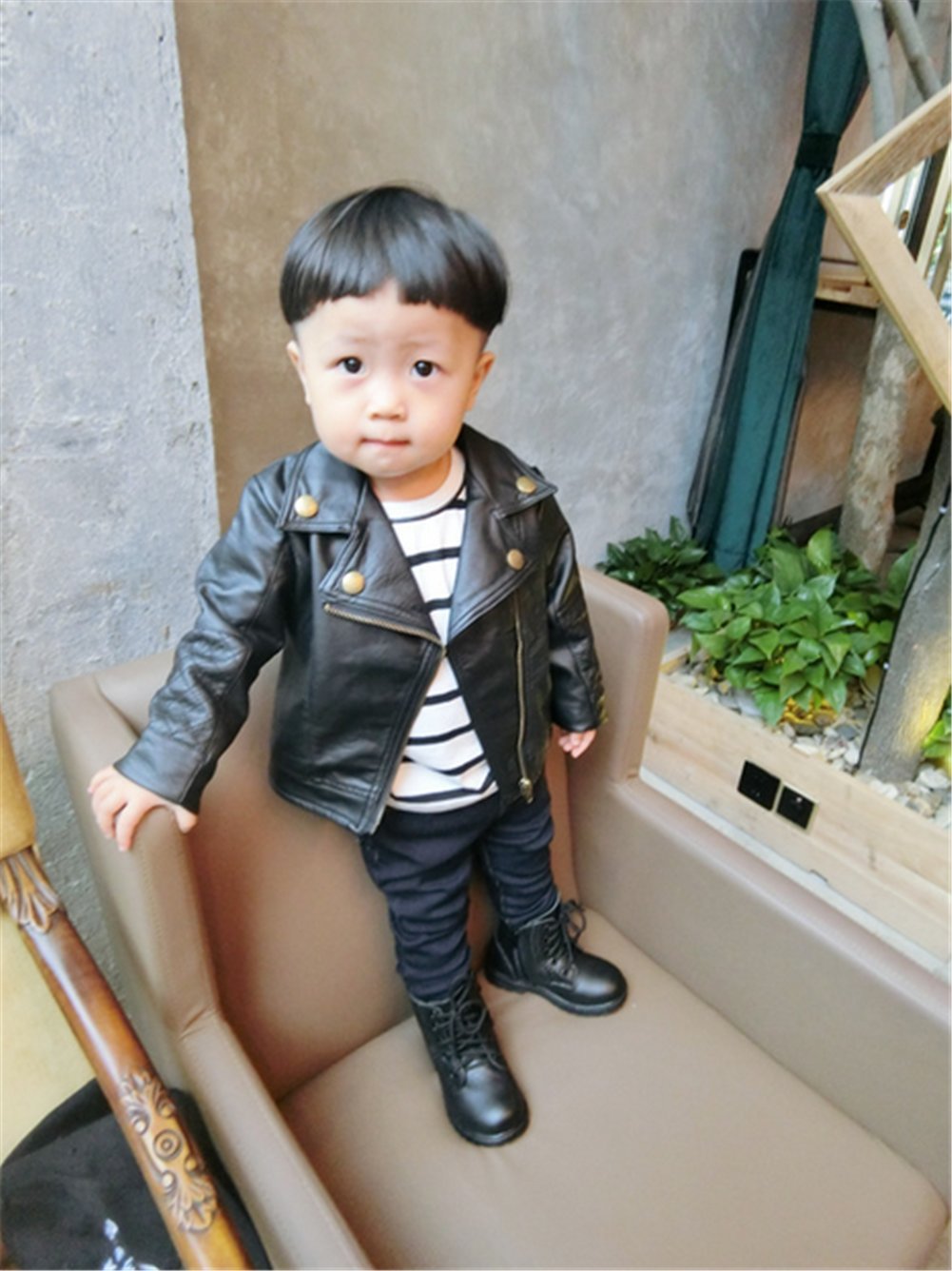 Uniqueone Baby Boys Girls Kids Outfits Spring Autumn Pu Faux Leather Lapel Jacket Oblique Zipper Outerwear Coat Size 6-12 Months