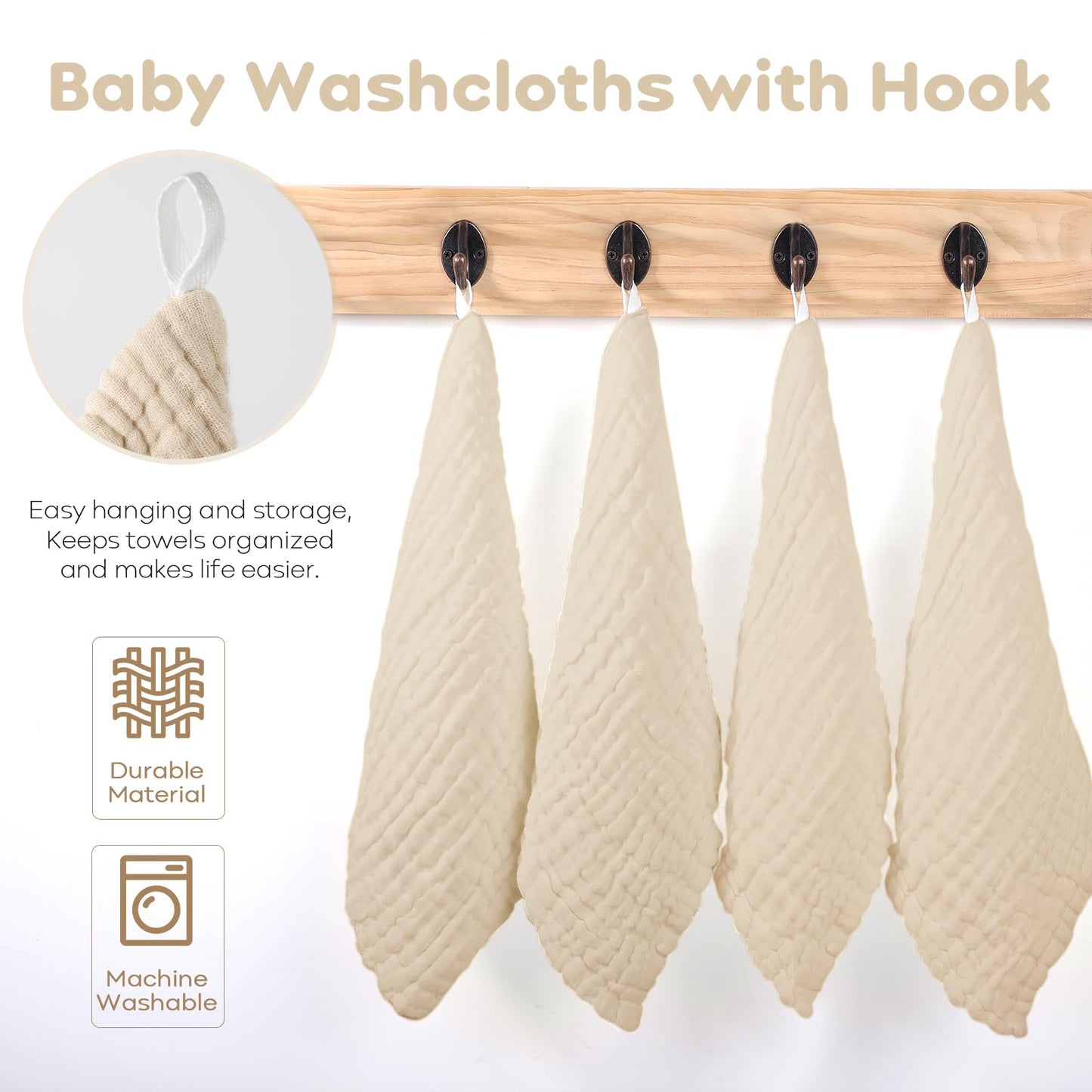 Yoofoss Muslin Baby Washcloths 100% Cotton Face Towels 10 Pack Wash Cloths For Baby 12X12In Soft And Absorbent Baby Wipes (Apric