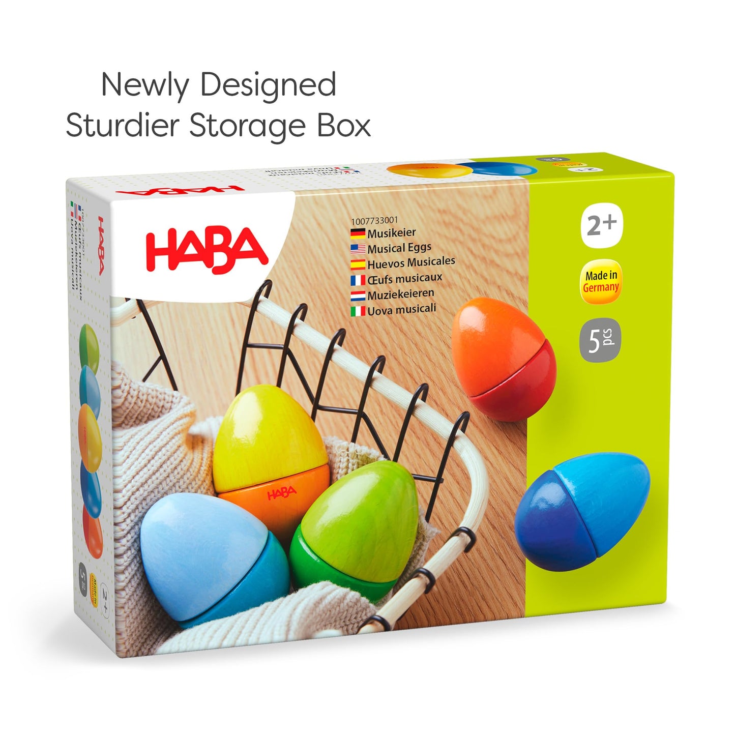HABA Musical Eggs - 5 Wooden Eggs with Acoustic Sounds (Made in Germany)