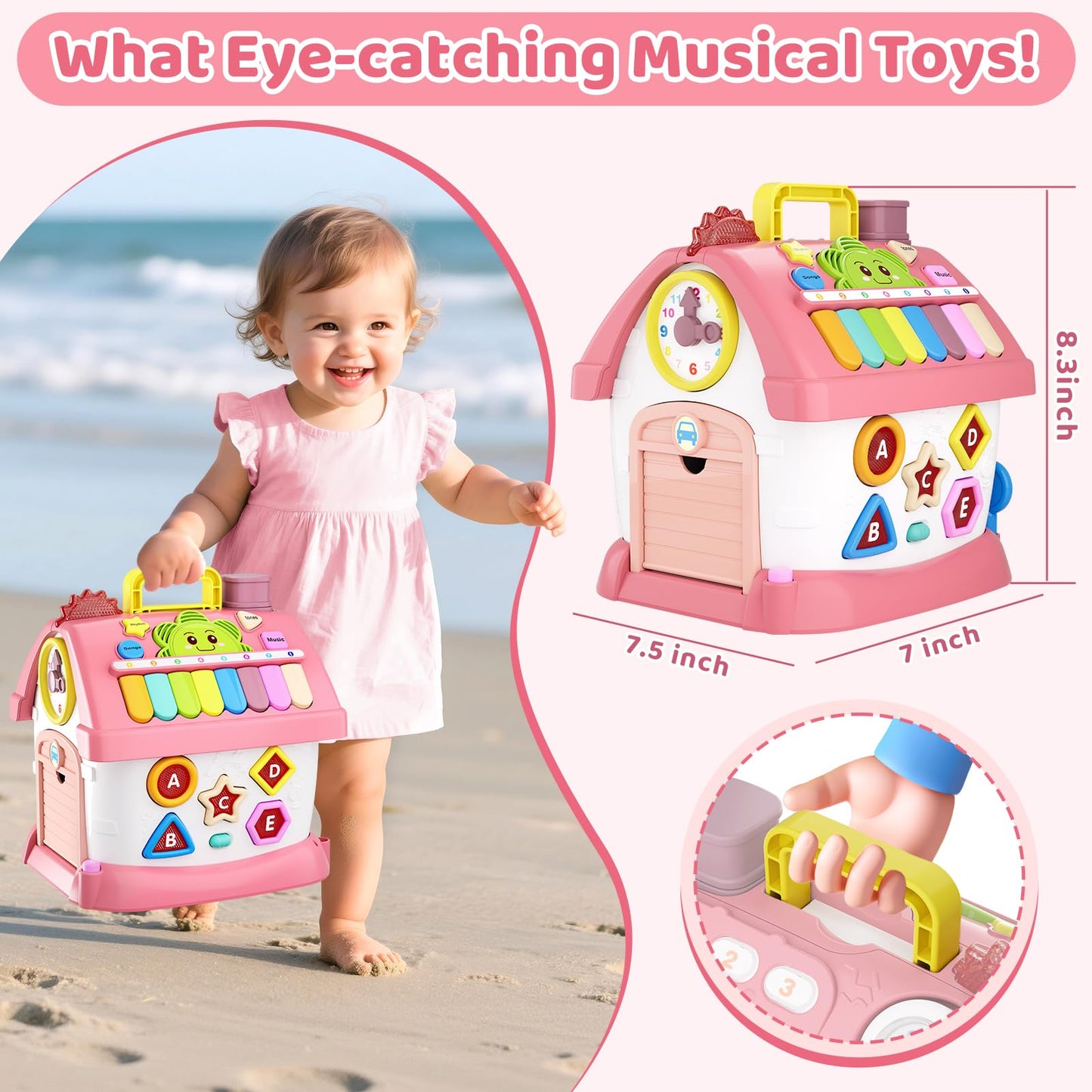 Beacron Baby Toys for 1 Year Old Girl Gifts: 8 in 1 Toddler Learning Musical House for 1 2 Yr Girl and Boy, First Birthday Gift
