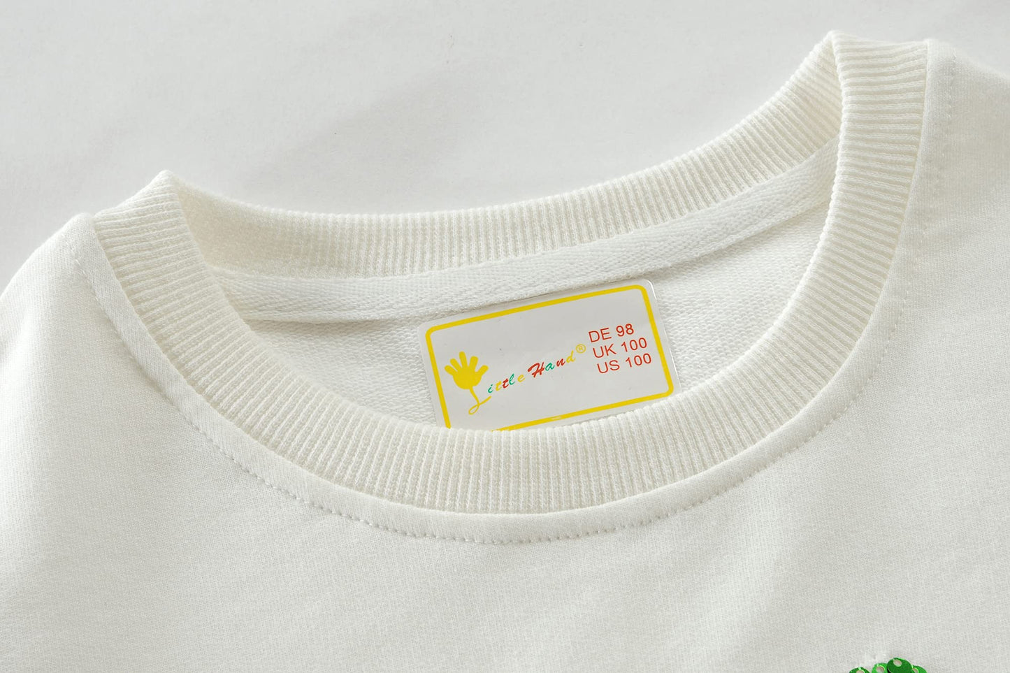 Little Hand Toddler Girls Fleece Sweatshirt Cute Lucky Clover Flip Sequins Shamrock Tops Long Sleeve Kids Ruffle Shirt White Siz