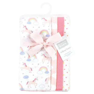 Hudson Baby Unisex Baby Cotton Flannel Burp Cloths, Unicorns Rainbows 4 Pack, One Size