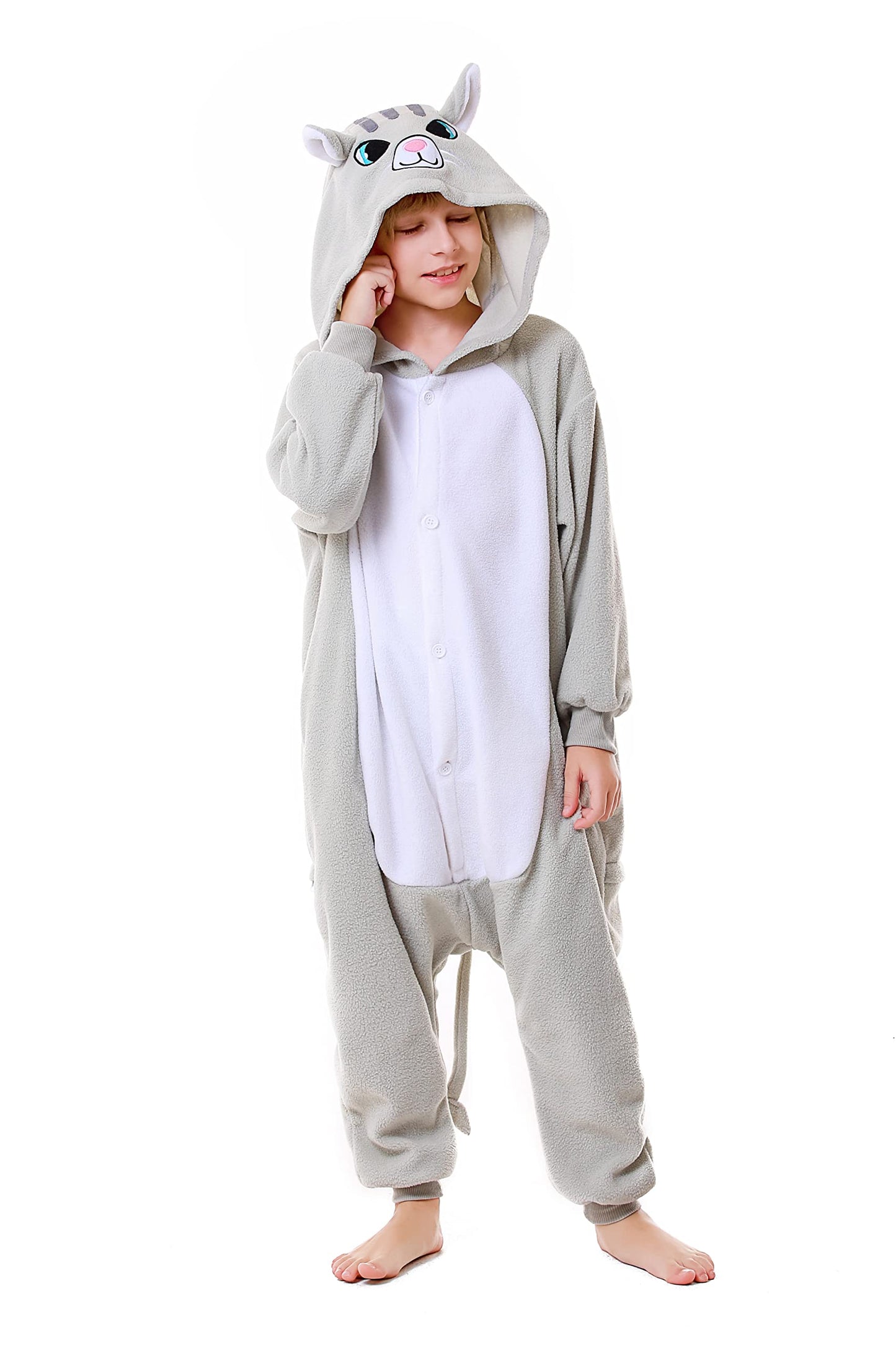 Canasour Cat Onesie Kids Halloween Cosplay Costume Girls One Piece Pjs Anime Unisex Hoodie Pajamas Grey For 5T Boys Party Pyjama