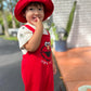 Sesame Street Elmo Infant Baby Boys French Terry Short Overalls T-Shirt And Hat 3 Piece Outfit Set Red/White 12 Months