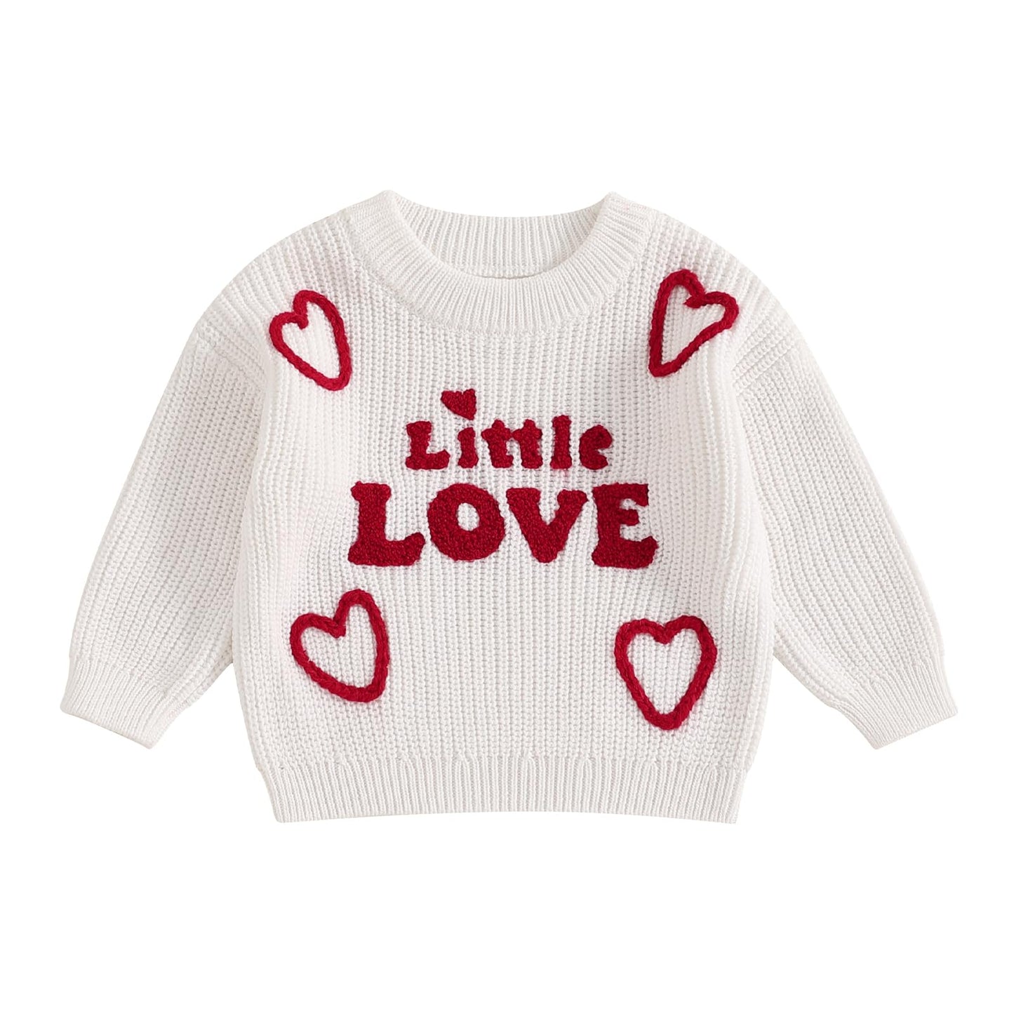 Toddler Baby Girl Outfit Little Love Heart Knit Sweater Long Sleeve Crewneck Pullover Fall Cute Top (White Little Love, 6-12 Mon