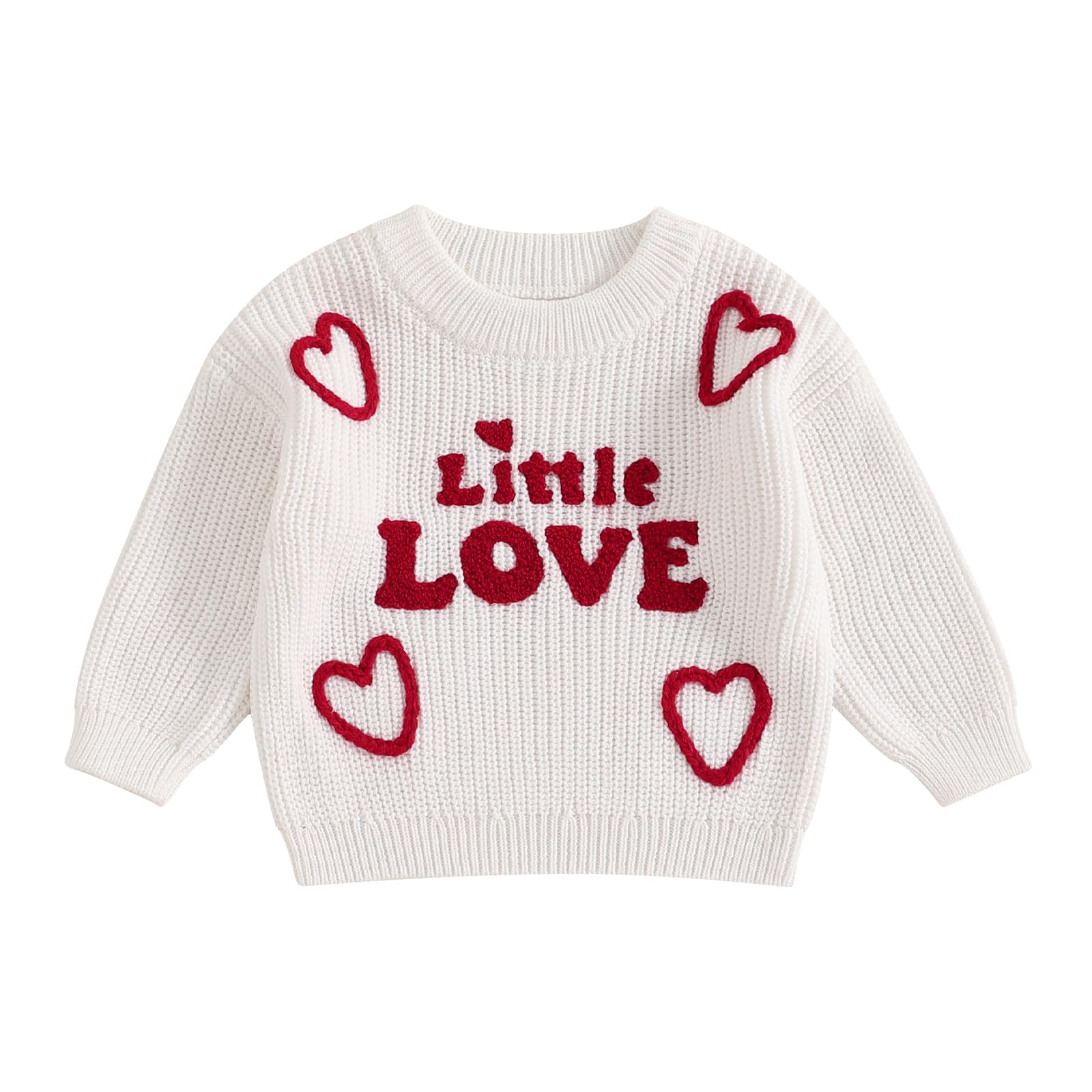 Toddler Baby Girl Outfit Little Love Heart Knit Sweater Long Sleeve Crewneck Pullover Fall Cute Top (White Little Love, 6-12 Mon
