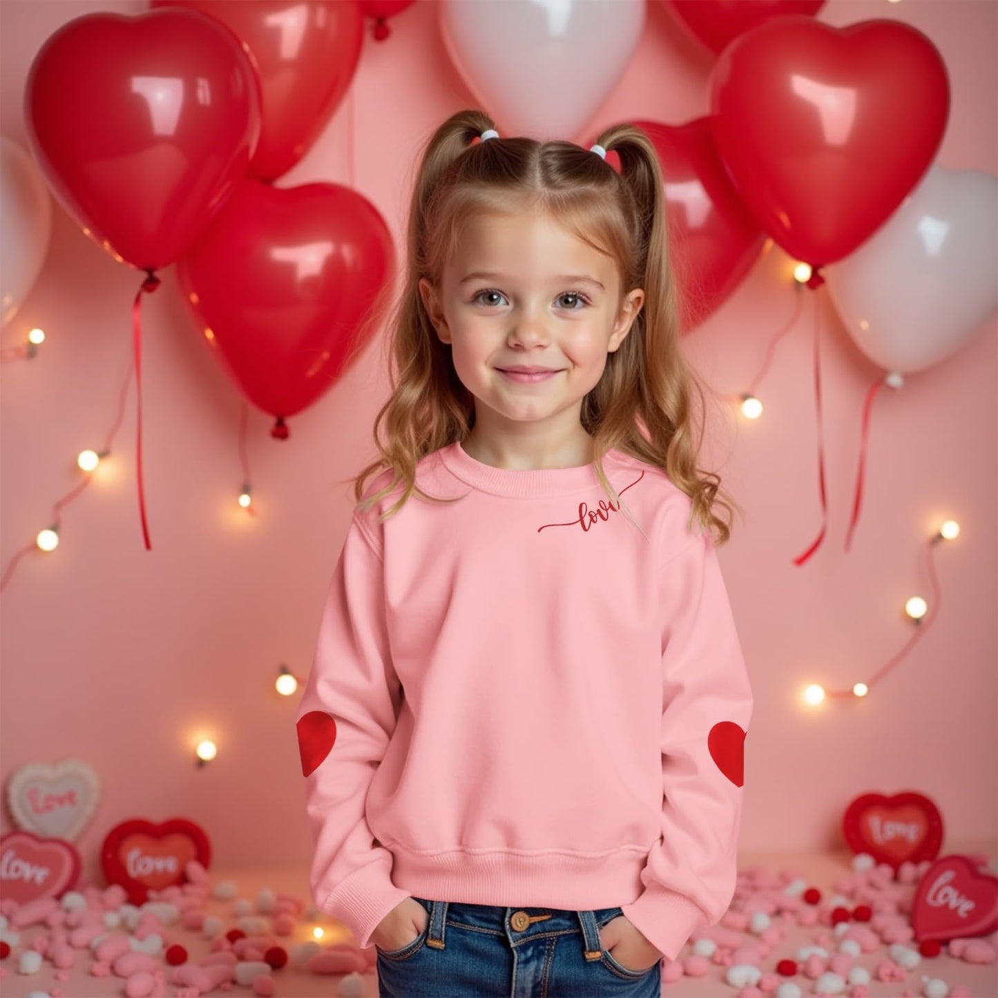 Ritatte Mommy And Me Valentine'S Day Outfit Love Heart Graphic Family Matching Sweatshirt Crewneck Long Sleeve Pullover Top(80,