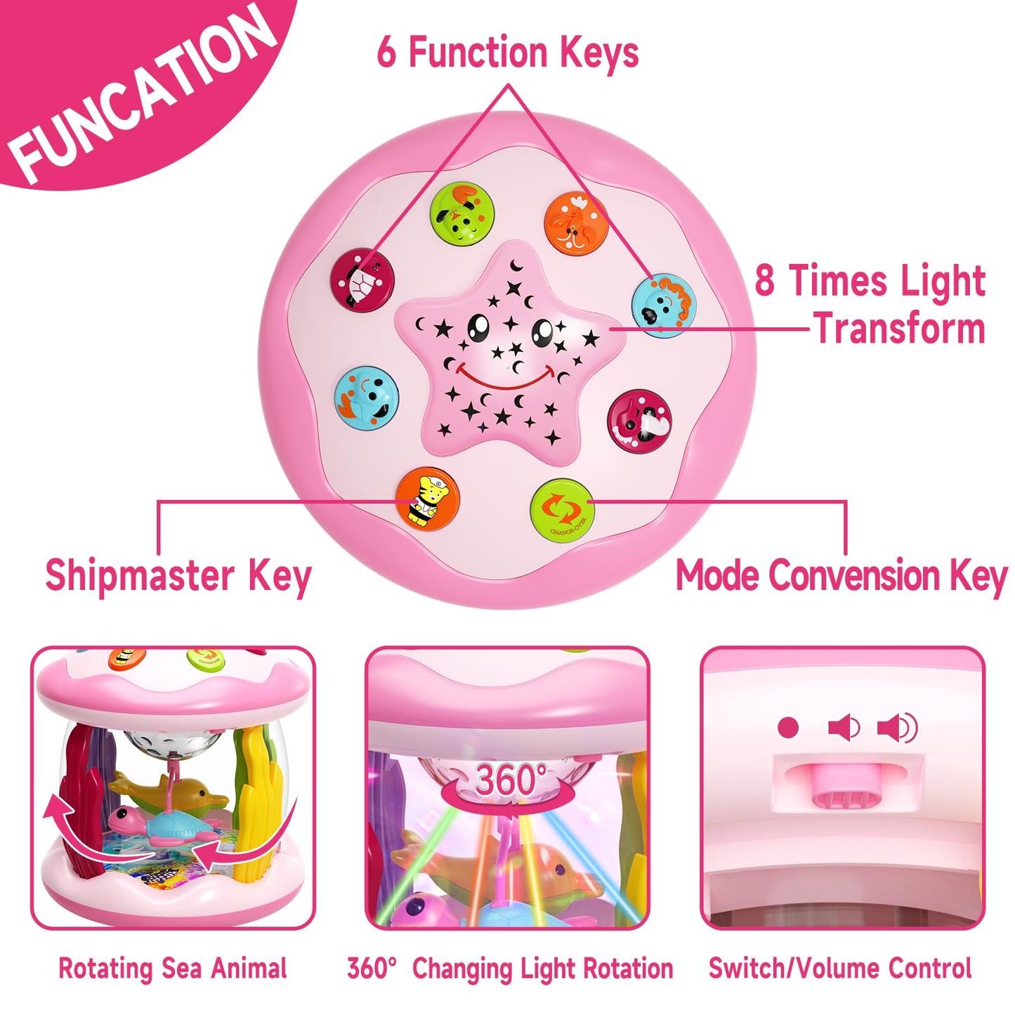 Letapapa Baby Toys 6 to 12 Months, 4 in 1 Ocaen Rotating Projector, Tummy Time Light Up Musical Toys for 6 7 8 9 12-18 Months, E