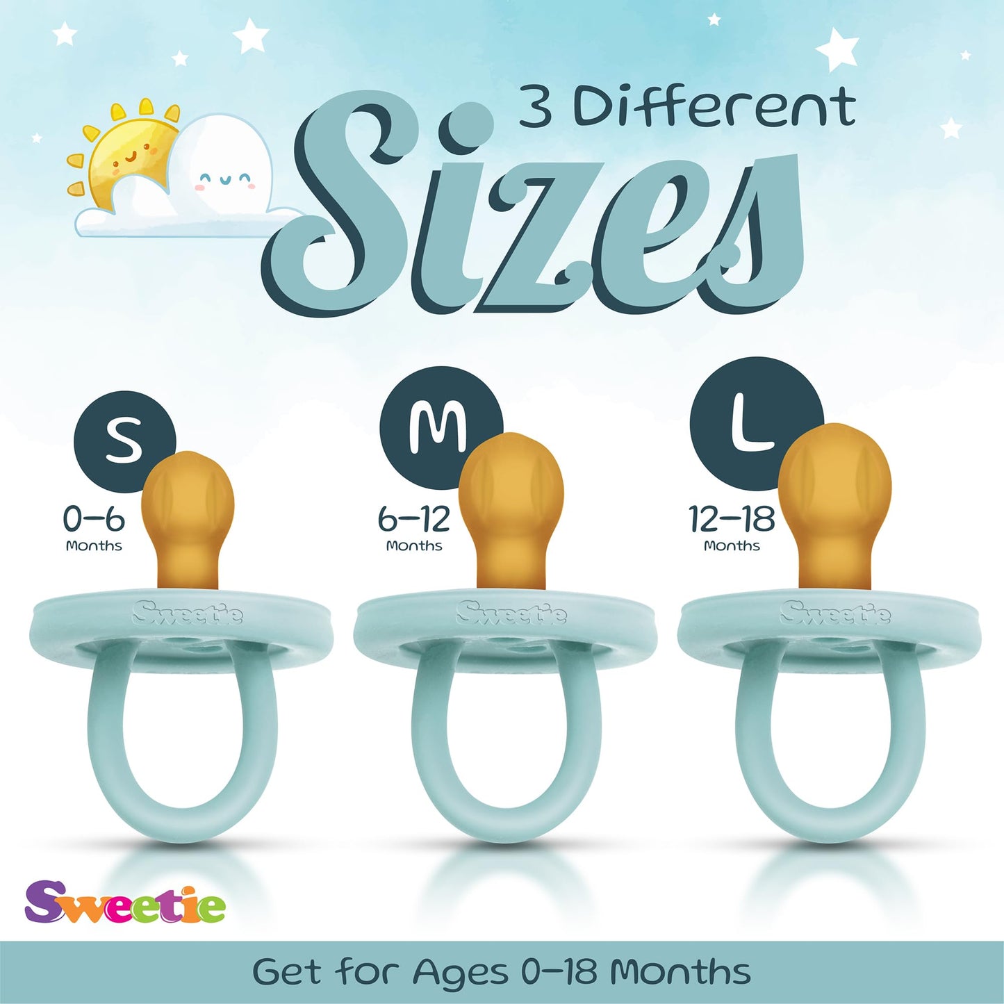 Sweetie Rubber Pacifier Natural Rubber Pacifier Rounded (Turquoise, 6-12 Month)