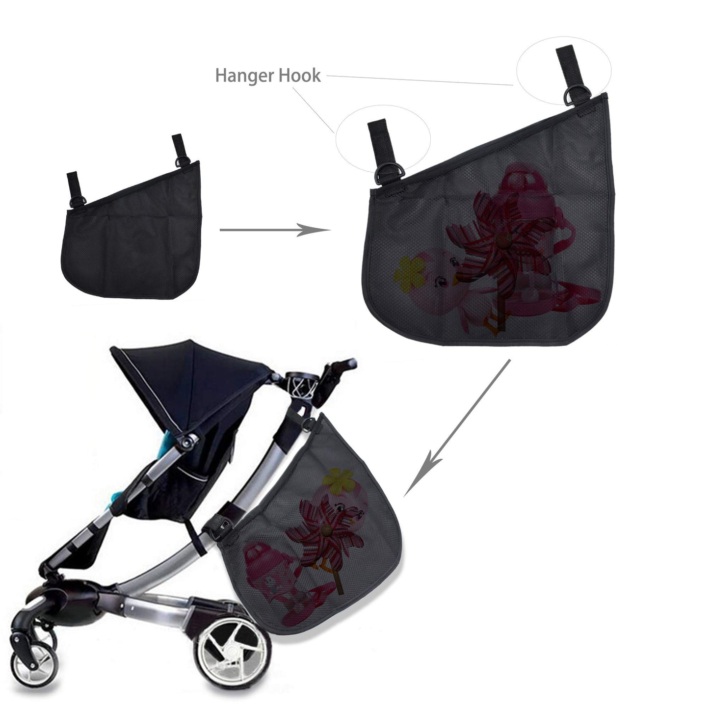 Alovexiong Portable Side Sling Stroller Cargo Net,Non-Slip And Adjustable Straps Storage Mesh Bag,Food Storage,Friut Storage Bag