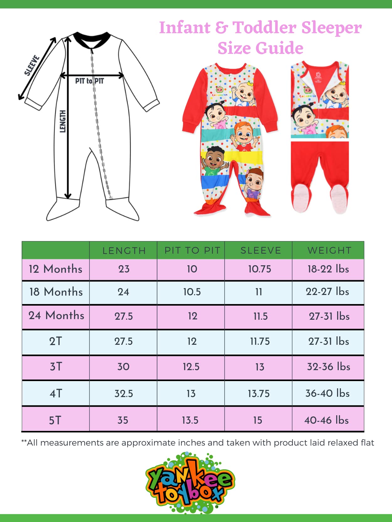 Cocomelon Toddler Infant Footed Blanket Sleeper Pajamas (2T, Red)