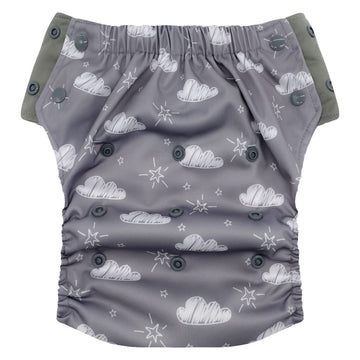 Hybrid Cloth Diaper - Reusable Training Pants, Swim Diaper, Special Needs Briefs, Fits From Baby Up To 10 Years (Size 3, Cloudy