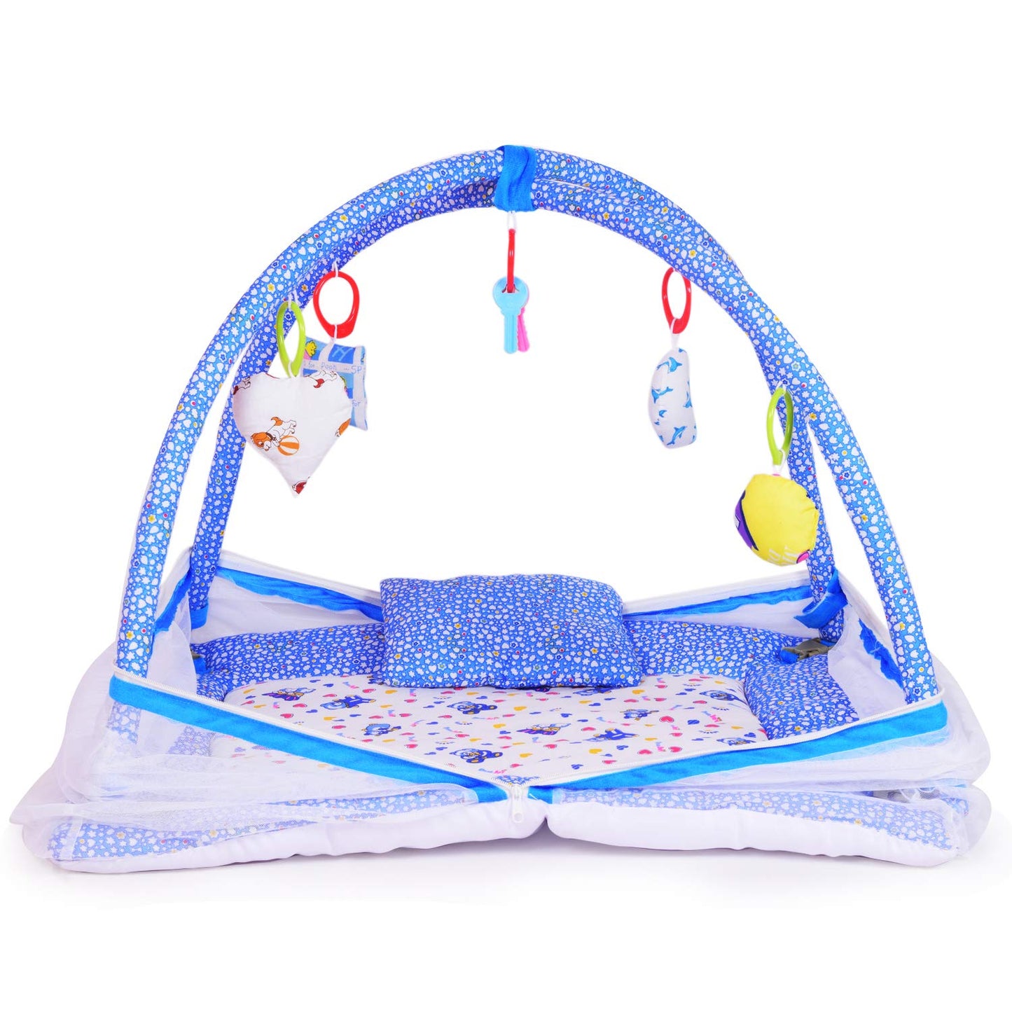 Dearjoy Play Gym With Mosquito Net (Blue Bunny Print)