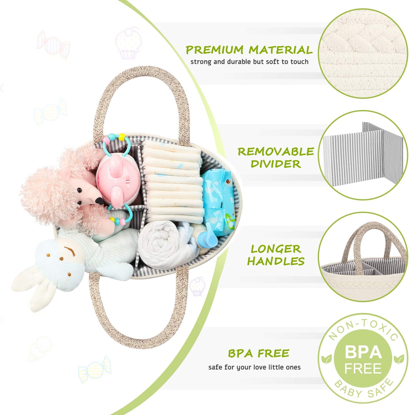 Maliton Baby Diaper Caddy Organizer, Stylish Cotton Rope Baby Basket Nursery Storage Organizer For Changing Table, Extra Large D