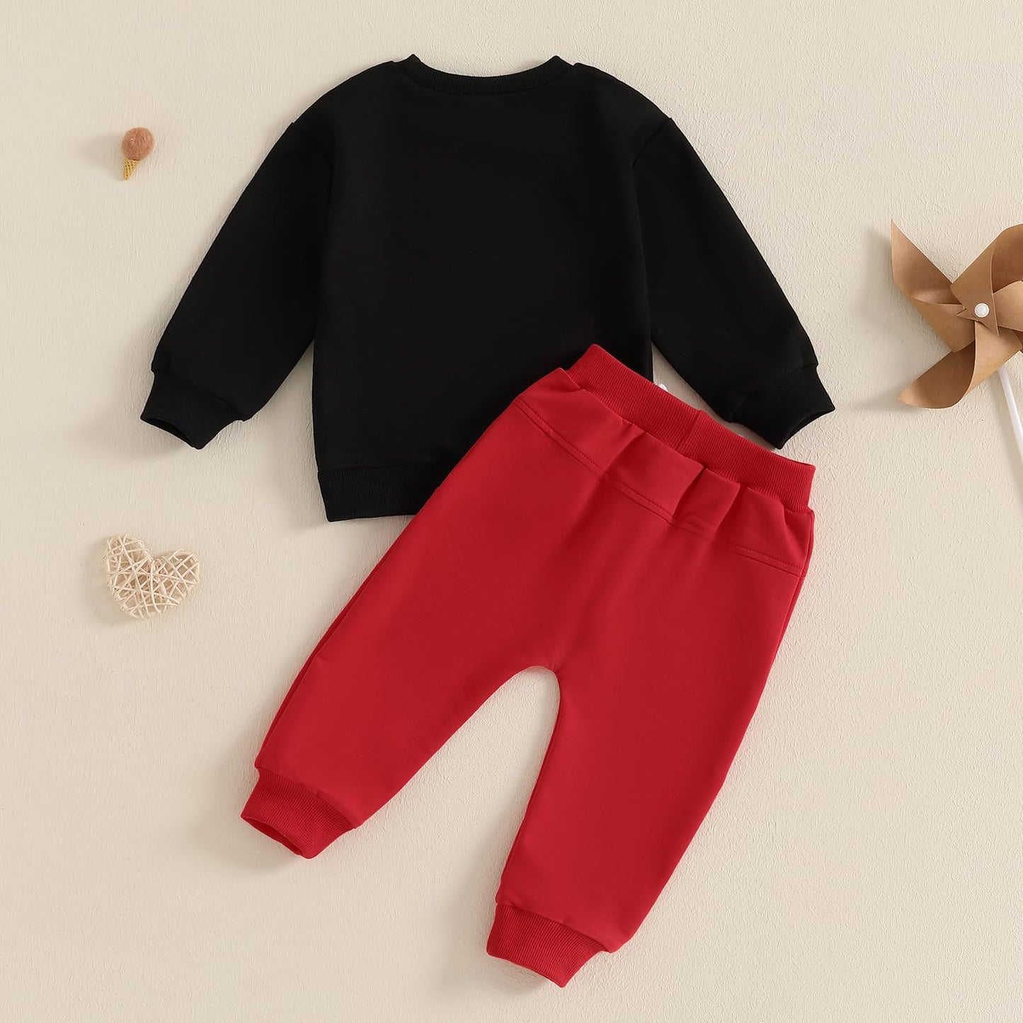 Baby Boy Fall Clothes Set Long Sleeve Letter Print Sweatshirt Pants Valentines Day Outfits 6 12 18 24 Months 2T (Heart Black, 2-