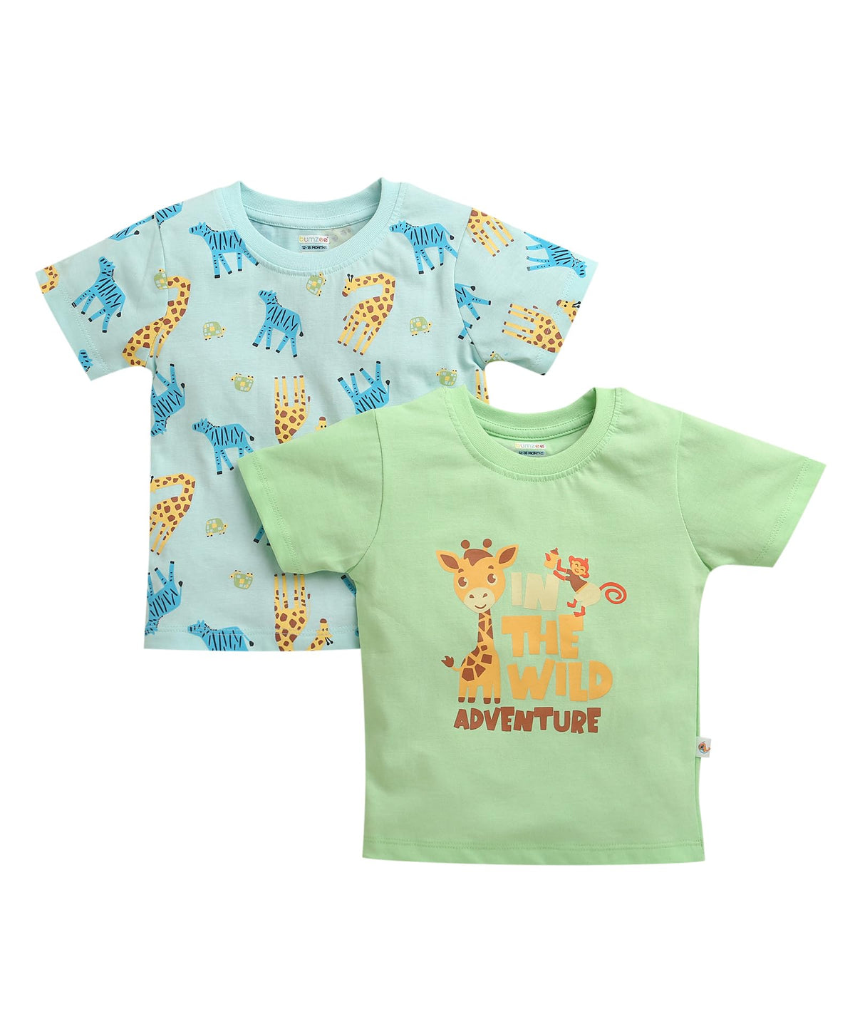 BUMZEE Boys Cotton Animal Print Half Sleeve TShirt Pack of 2 Green & Mint Green  612 Months (Peb11264Cgrn)