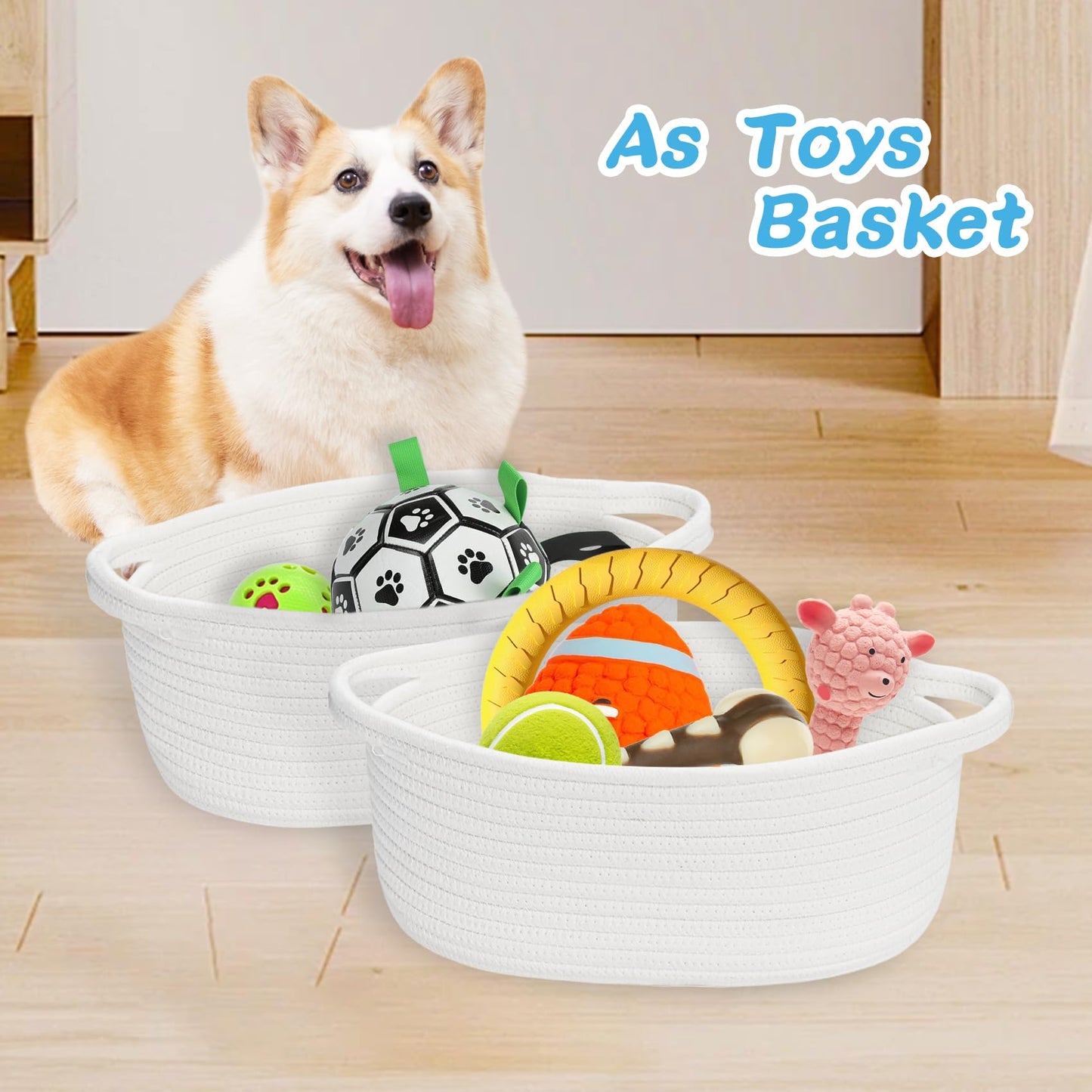 Abenkle Small Woven Basket, Mini Cotton Rope Storage Tiny Shelf Oval Decorative Toy Dog Cat Bin For Nursery, Empty Gift Basket W