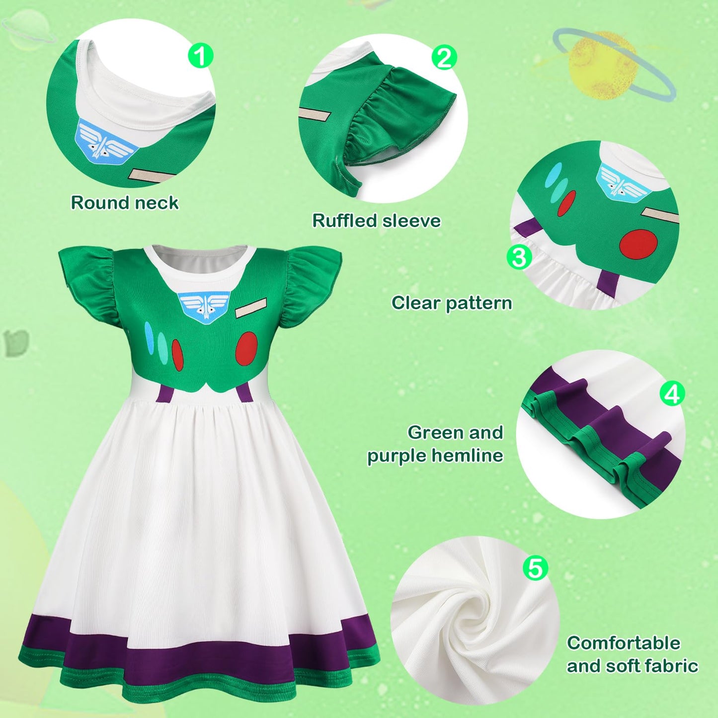 Eledobby Buzz Lightyear Dress For Girls Kids Buzz Lightyear Costume Halloween Outfit Birthday Party Dress 9-10Years