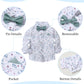 Disaur Toddler Boy Wedding Guest Outfit Short Sleeve White Flower Dress Shirt Bow Tie Suspender Green Pants Baby Formal Outfit B
