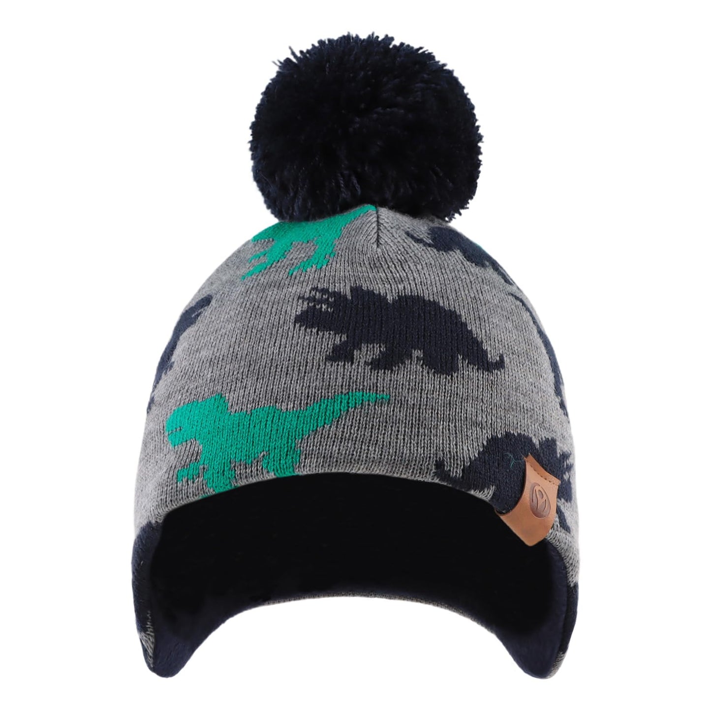 Jangannsa Knitted Baby Hat Scarf Set Winter Warm Boys Girls Beanie Fleece Lining Toddler Kids Hats With Pompom (Gray Dinosaur Ha