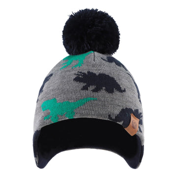 Jangannsa Knitted Baby Hat Scarf Set Winter Warm Boys Girls Beanie Fleece Lining Toddler Kids Hats With Pompom (Gray Dinosaur(Ha