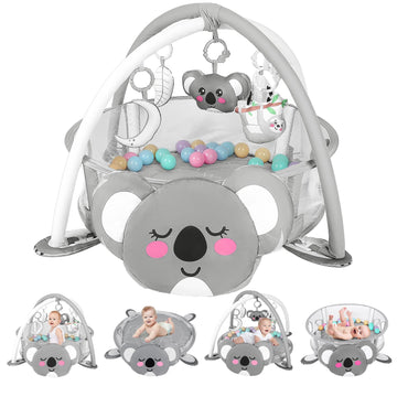 dearlomum 4-in-1 Baby Play Mat Baby Gym,Tummy Time Mat for Floor Activity Gym Ball Pit Including 30 Balls with 5 Infant Learning
