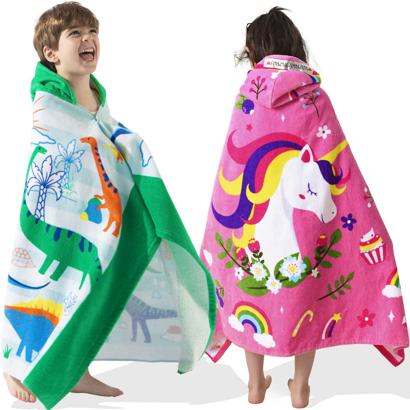 Hooded Towels for Kids 2PC Set | 30X50 Large Cotton Pool Towels with Hood for Boys and Girls | Swim Bathrobe for Toddlers 3T