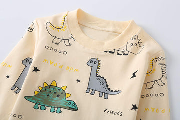 Toddler Baby Boy Clothing Sets Little Dinosaur Printed Long Sleeve Tops And Pants Kids 2Pcs Outfits (3-Apricot, 3-4T)