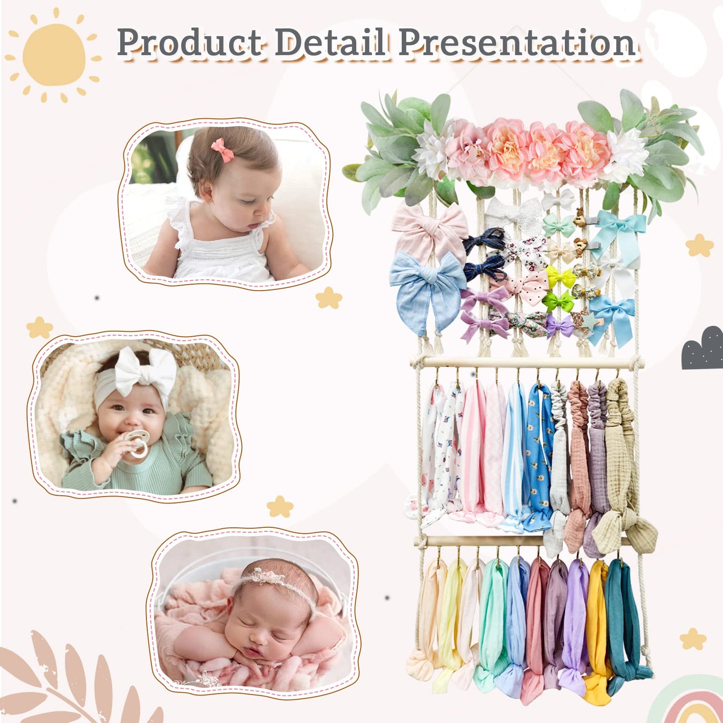 Povetire Headband Holder Hair Bows Organizer For Girls,Hair Bow Organizer Hair Accessories Display Storage Wall Hanging Decor Fo