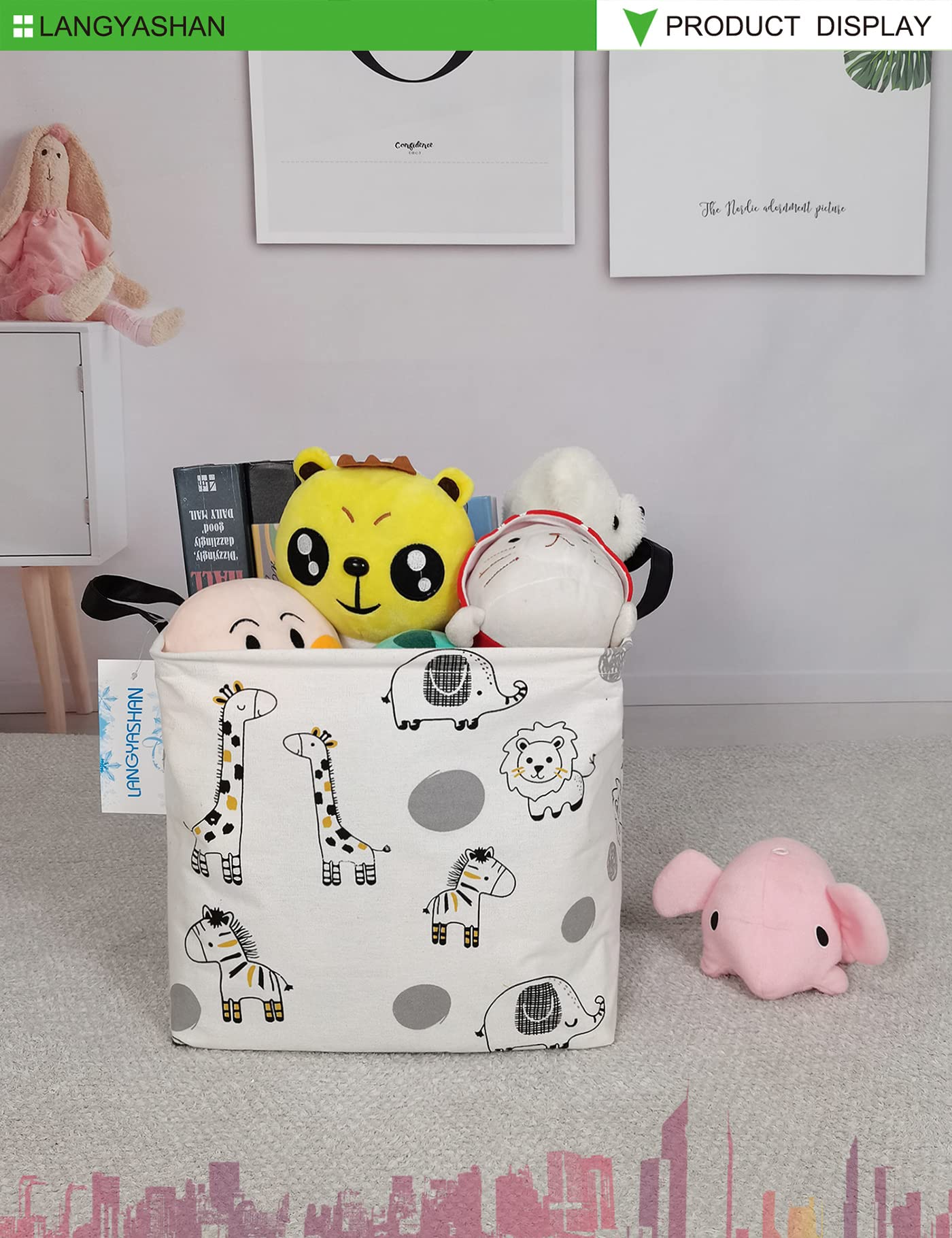 Langyashan Square Storage Baskets Waterproof Canvas Children Laundry Nursery Hamper For Shelves Gift Baskets Toy Organizer Room