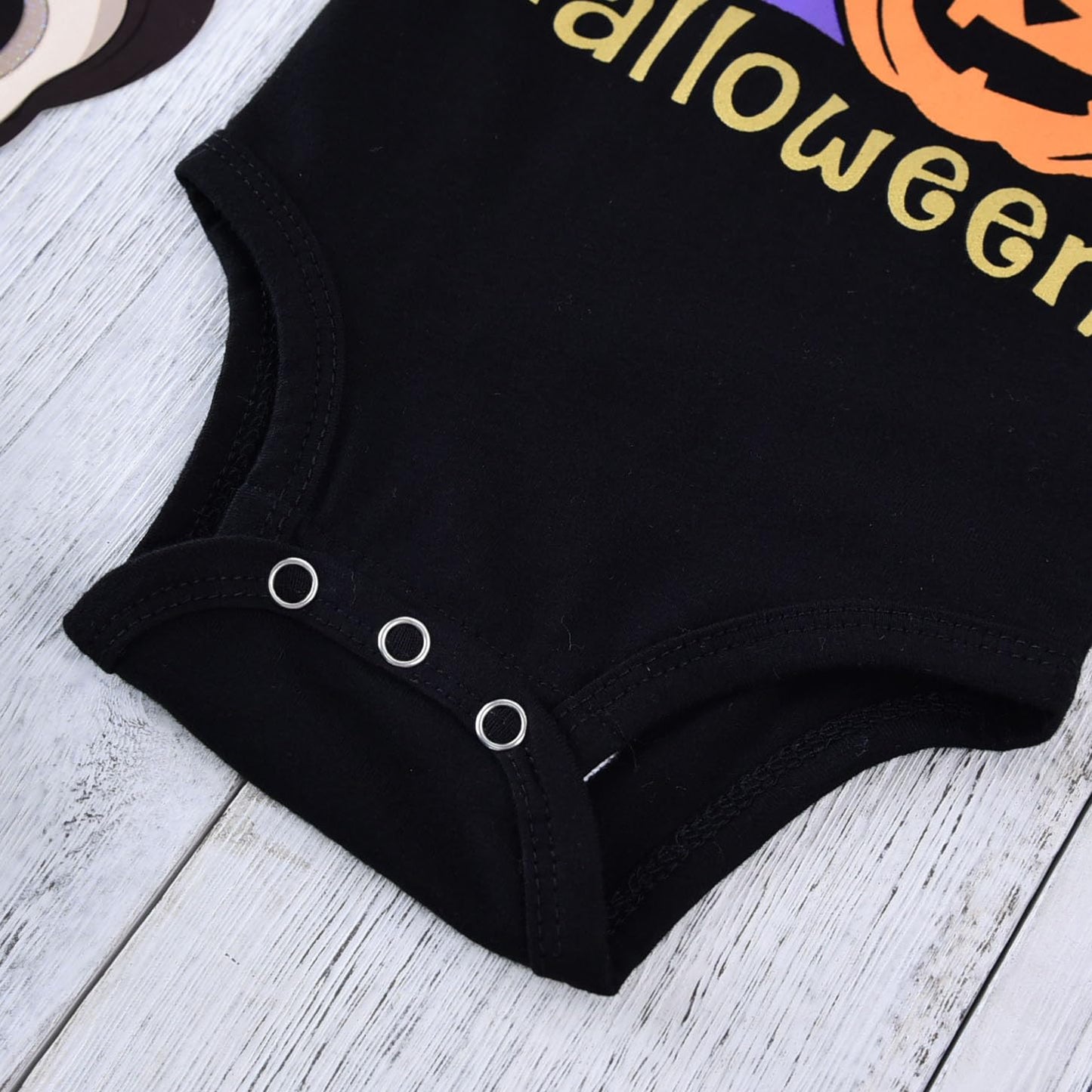 Minifeiko My First Halloween Baby Girl Outfit 3Pcs Pumpkin Bodysuit + Tulle Skirt + Bow Headband Clothes Set (Black & Purple, 3-