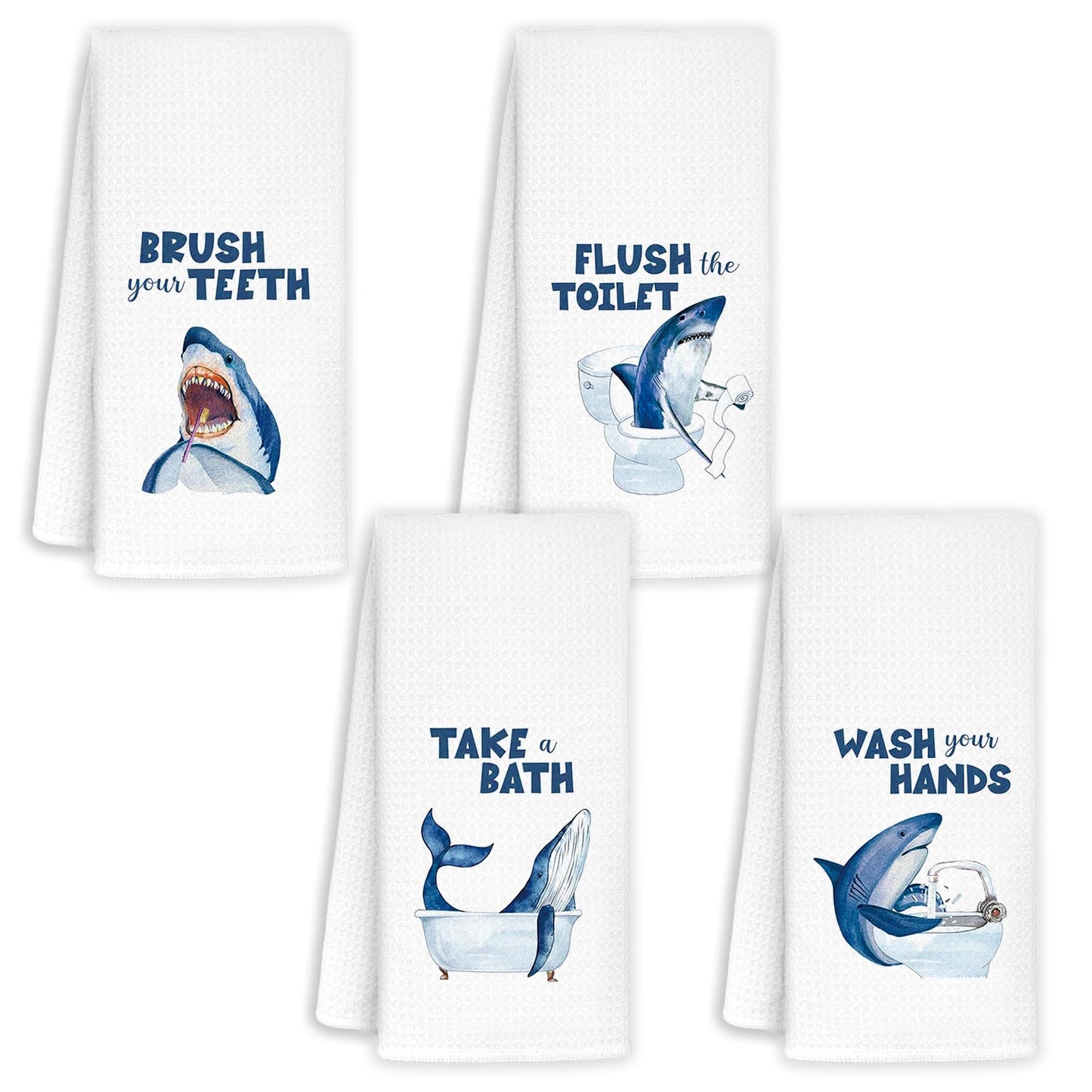 Jvpke Shark Kids Bathroom Decor Sets Of 4 - Shark Towels For Kids Bathroom, Shark Kids Bath Towels 16X24, Toddler Boys Girls Bat