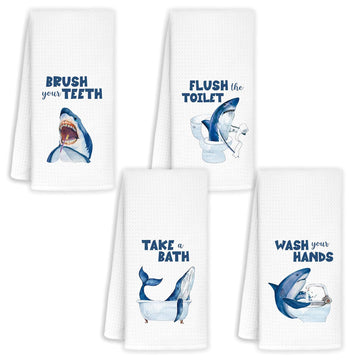 Jvpke Shark Kids Bathroom Decor Sets Of 4 - Shark Towels For Kids Bathroom, Shark Kids Bath Towels 16X24, Toddler Boys Girls Bat