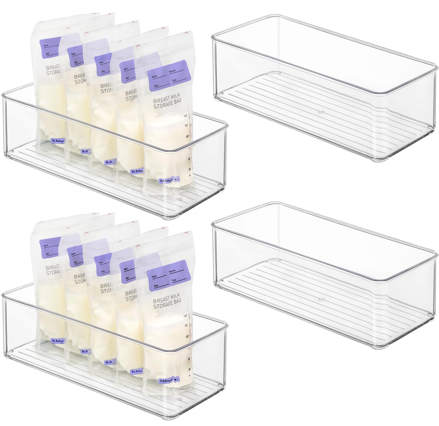 Hudgan 4 Pcs Breastmilk Storage Container Set, Space-Efficient For Breast Milk Storage In Fridge Freezer, Fits The Lansinoh And