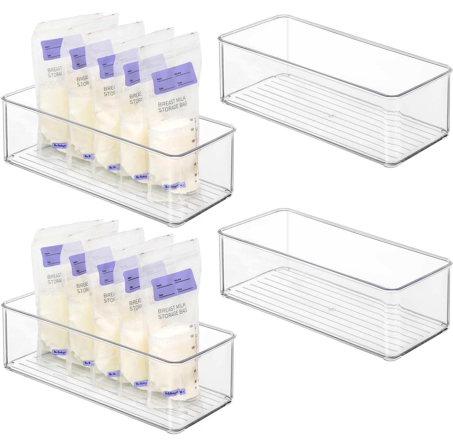 Hudgan 4 Pcs Breastmilk Storage Container Set, Space-Efficient For Breast Milk Storage In Fridge Freezer, Fits The Lansinoh And