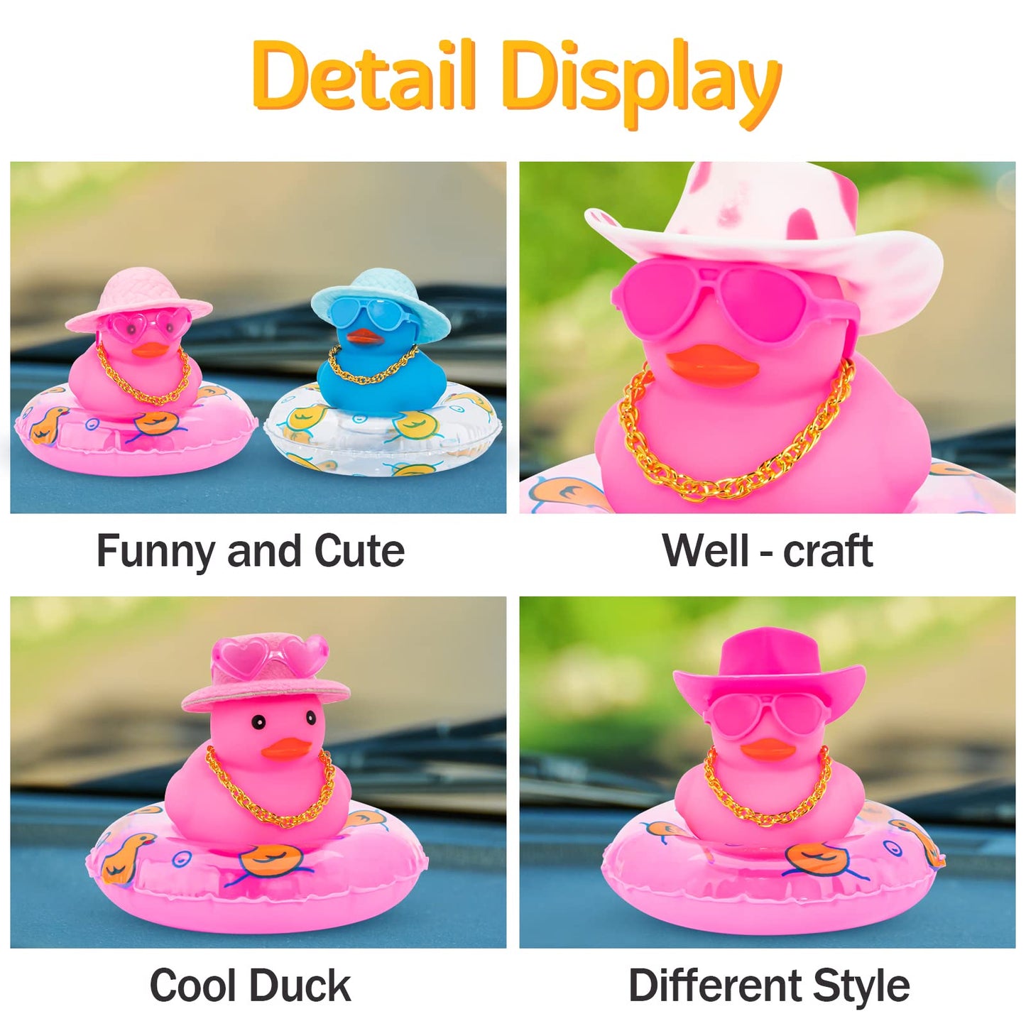wonuu Pink Rubber Duck, Heart-shaped Sunglasses Rubber Ducks for Cars, Funny and Cool as Car Ornament Gifts, Pink Cowboy Hat