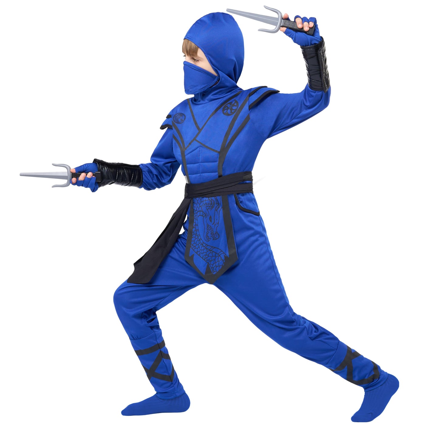 Spooktacular Creations Halloween Ninja Costume Kids, Blue Black Ninja Dragon Costume Set, Boys Halloween Outfit For Dressup And