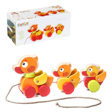 Cubika Wooden Walk Along Ducks - Pull Toys for Toddlers Ages 1-3 - Montessori Inspired, FSC-Certified Wood, German Water-Based P