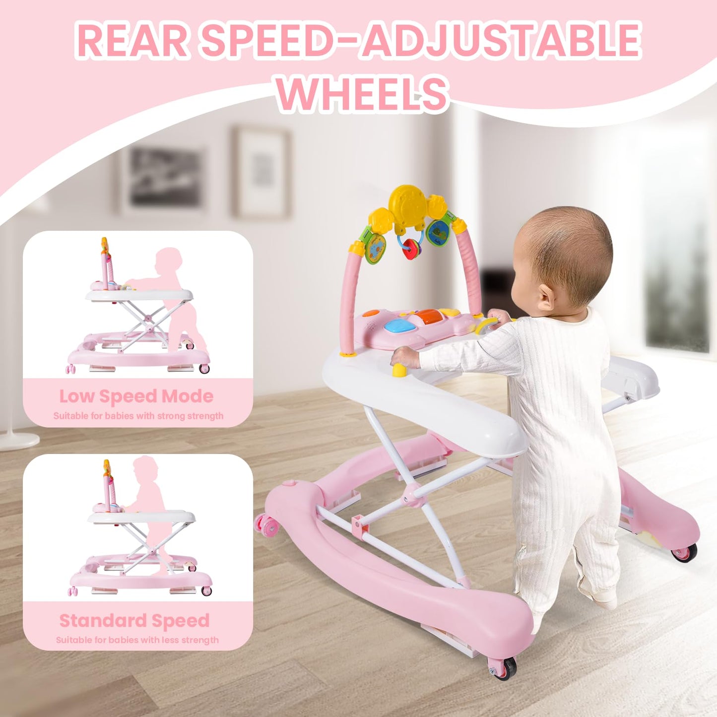 Boyro Baby 5-In-1 Baby Walker, Baby Walkers For Boys Girls 6-12 Months, Foldable Activity Walker, Toddler Infant Walker With Bou