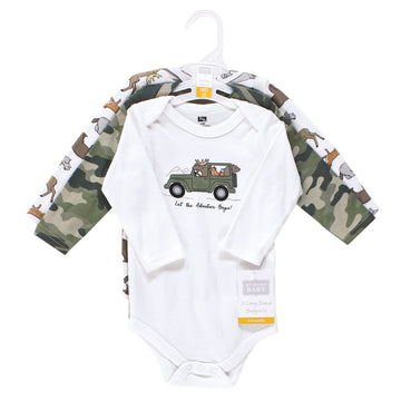 Hudson Baby Unisex Baby Cotton Long-Sleeve Bodysuits, Animal Adventure 3-Pack, 6-9 Months